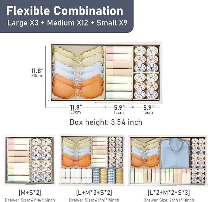 DIMJ Drawer Organizer Clothes, 8 Pack Dresser Organizer, Foldable Closet Organizers and Storage, Fabric Dresser Bins, Drawer Dividers for Nursery, Baby Clothes, Underwears, Sock (Beige)