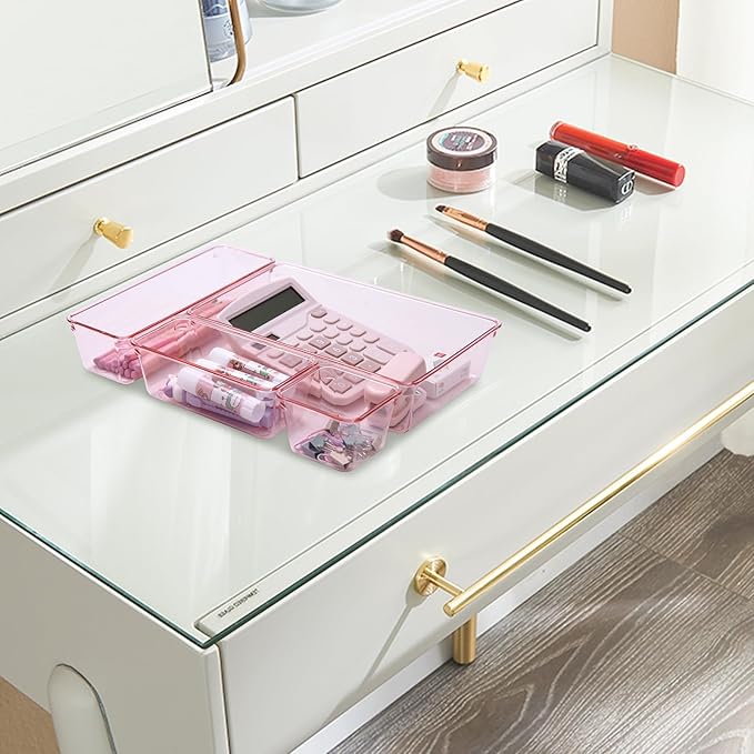 Pink Acrylic Drawer Organizers - 25 Pcs (Desk/Vanity/Bathroom)