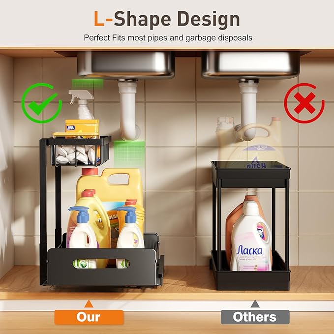 Under Sink Organizer, Metal Pull Out Cabinet Organizer Shelf