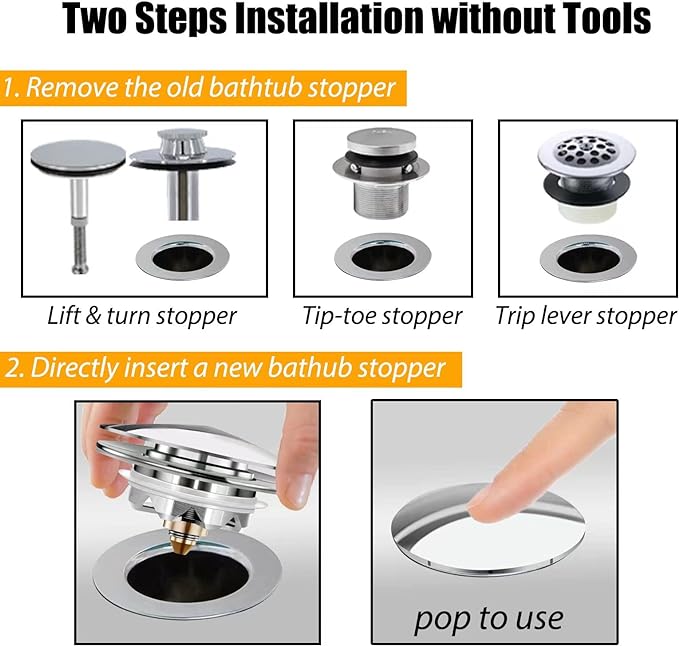Anlige Bathtub Drain Stopper, Pop Up Tub Stopper and Cover, Bottom with Hair Catcher, Universal for 1.45 to 1.8 in Drain, Replaces Old Drain Plug