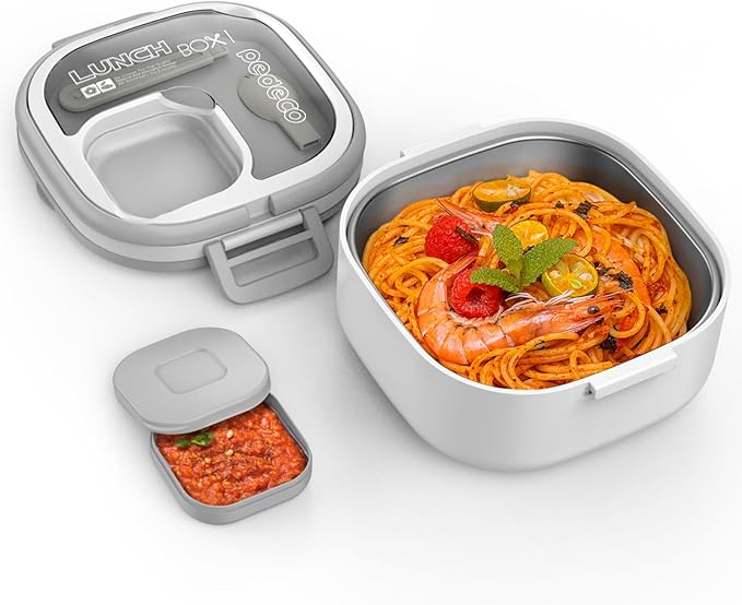 PEDECO Single-Layer Bento Lunch Box for Kids & Adults with Removable Stainless Steel Lunch Container,Dressing Container,BPA-Free,Dishwasher Safe