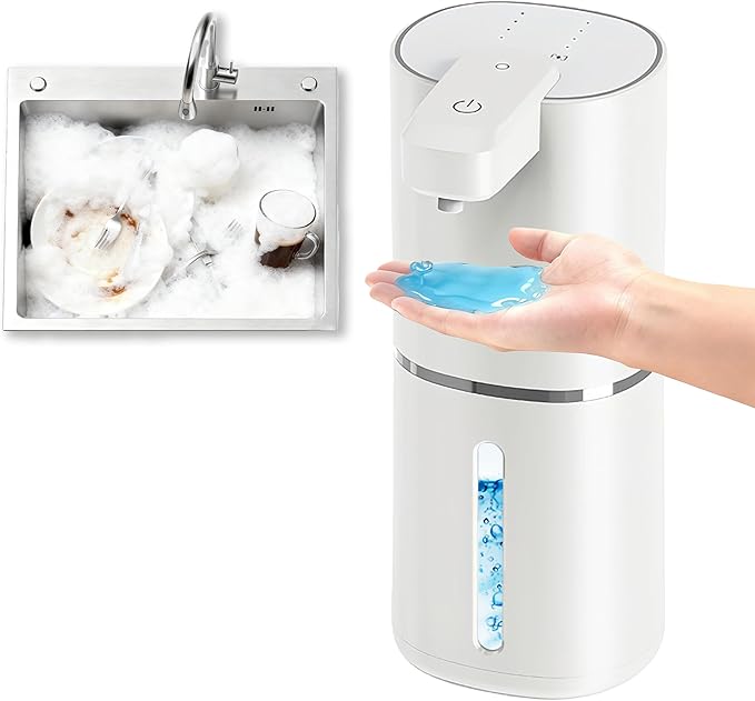 Automatic Touchless Foam Soap Dispenser, 4-Level Adjustable Foam, Continuous Foaming and Self-Cleaning Mode, Type-C Rechargeable, Wall Mount or Countertop (touchless soap Dispenser Liquid)