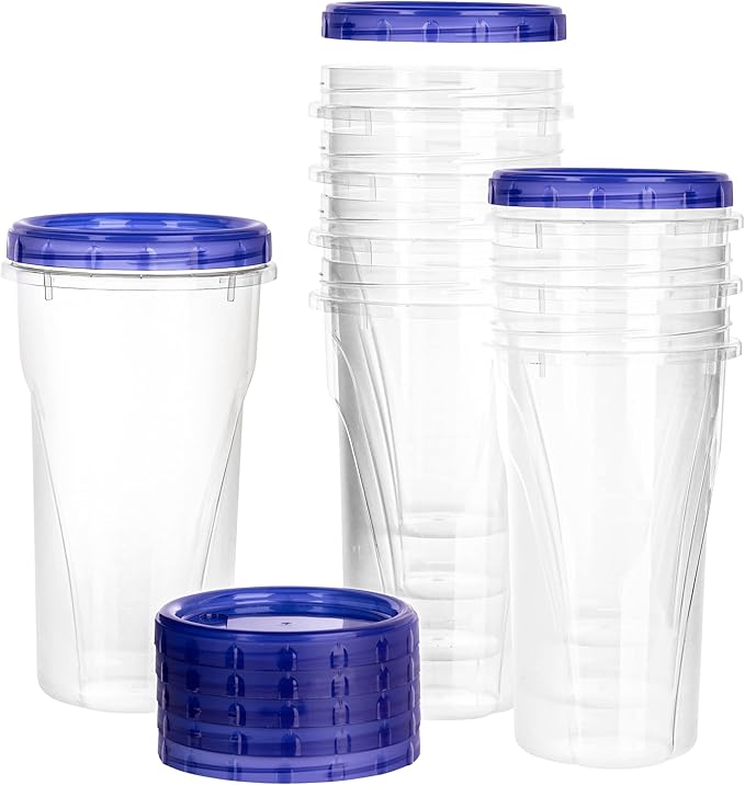 [48 oz 8 Pack] Twist Top Deli Containers Clear bottom With blue Top Twist