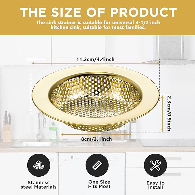 Retisee 2 Pcs Stainless Steel Sink Strainer Set - 4.5" Wide Rim