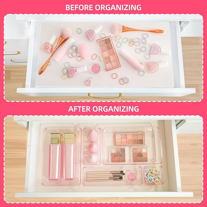 Pink Acrylic Drawer Organizers - 25 Pcs (Desk/Vanity/Bathroom)
