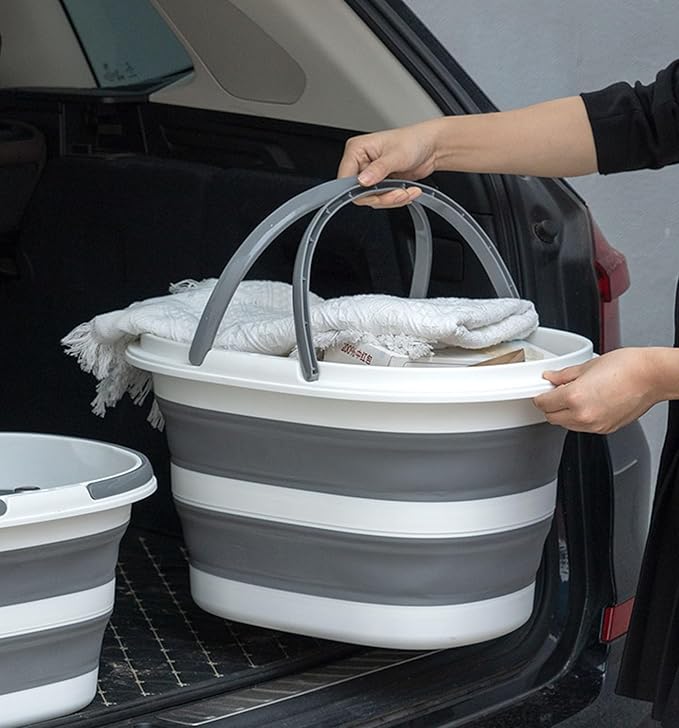 16L Collapsible Mop Bucket with Handles - Space Saving Foldable Silicone Tub for Cleaning, Laundry, Storage - Portable Wash Basin for Home & Car - 4.2 Gallon Compact Utility Bucket