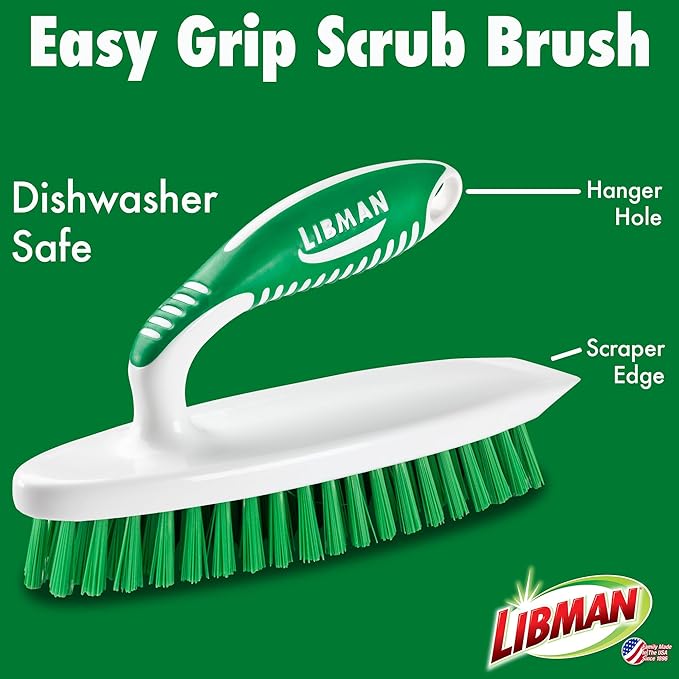 Libman Heavy Duty Scrub Brush Kit | Cleaning Brushes for Household Use | Tub Scrubber | Easy Grip Scrub Brush | Big Job Kitchen Brush | Dual Sided Tile & Grout Brush | 3 Different Brushes Included