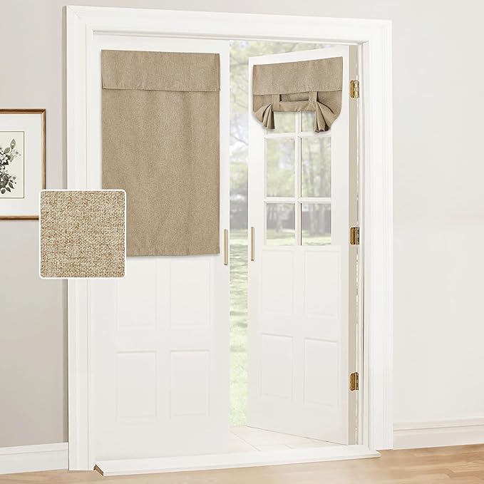 RYB HOME Privacy French Door Curtains, Rich Linen Texture Room Darkening Window Curtains and Drapes Thermal Insulated Tricia Door Blinds for Patio Doorway, W26 x L40 inch, 1 Panel, Mocha
