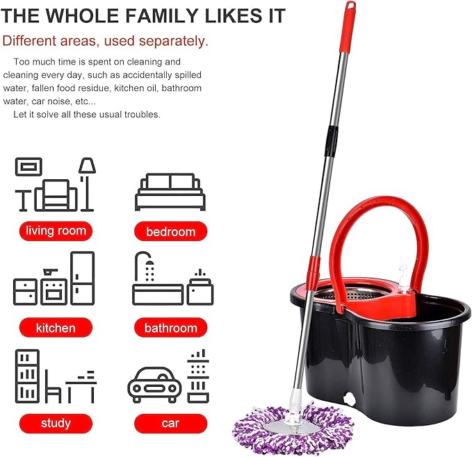Spin Mop and Bucket, 360 Mop and Bucket with Wringer Set 3 Mop Heads, Stainless Steel Floor Spin Mop Bucket System for Floor Cleaning