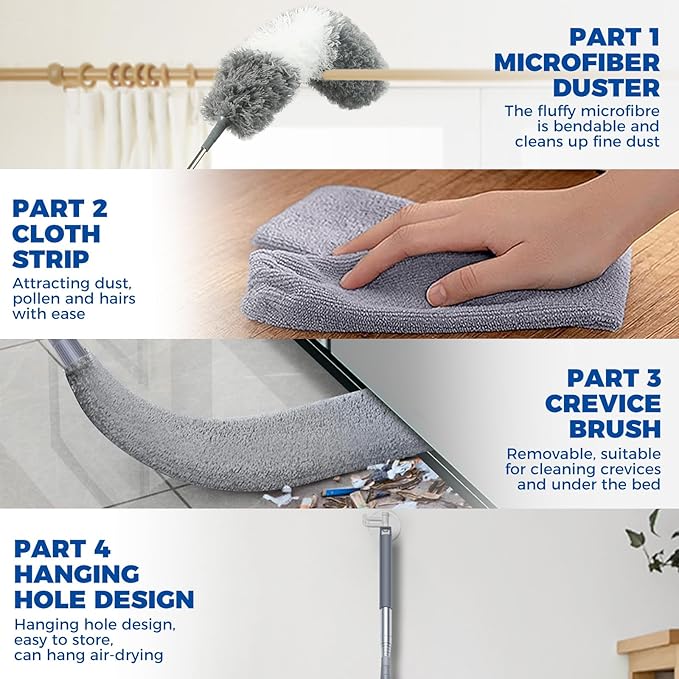4 x Dusters - 2-in-1 Microfiber & Retractable Gap Cleaner (30-100" Pole)