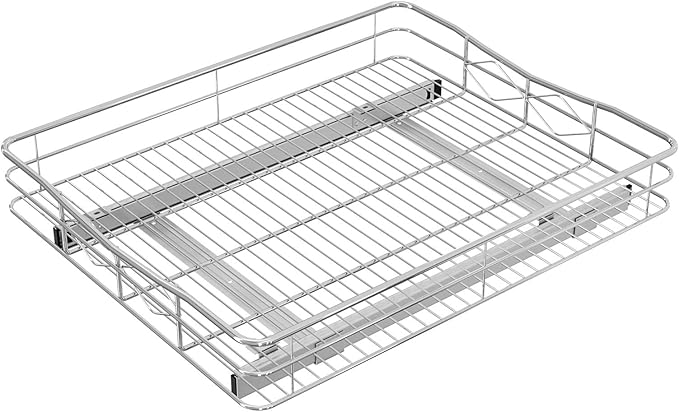 Pull Out Cabinet Organizer, 50LB Load Capacity Bottom-mount Sliding Drawer for Pots and Pans, 17" W x 21" D Under Sink Storage Shelf for Cabinet Opening 18" W x 22" D or Larger, Chrome Finish