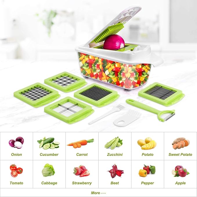 Food Dicer Chopper 5 Blades, Onion Dicer Chopper, Fruit and Veggie and Vegetables Chopper, Food Prep, Light Green