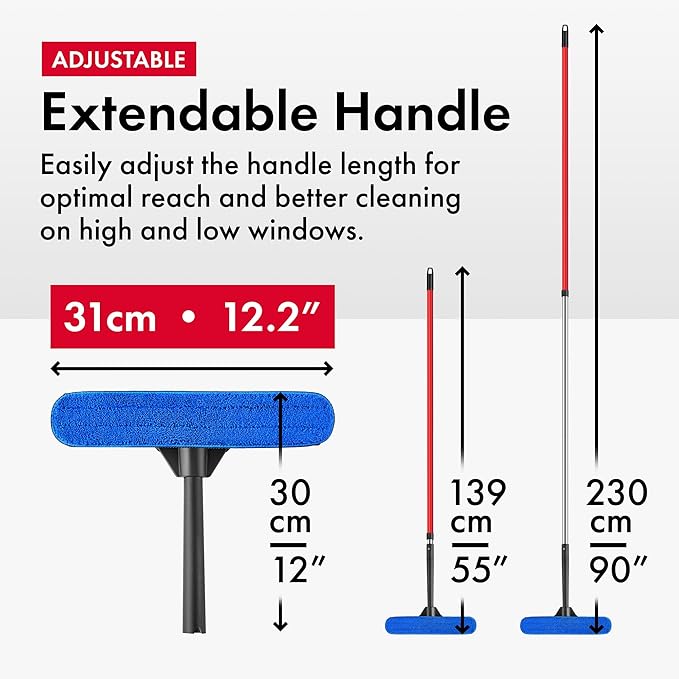 Tyroler 2-in-1 High Window Cleaner Tool with 4.5 to 7.5 ft Extendable Handle | Made of 100% Natural Rubber for Superior Durability and Protection | Better Reach Window Squeegee for Window Cleaning