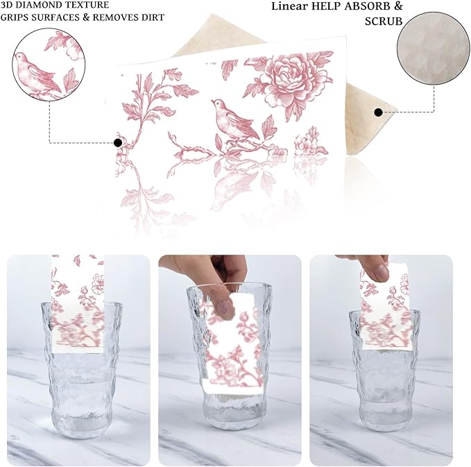 Pink Floral Swedish Dishcloths for Kitchen, 6 Pack Reusable Vintage Chinoiserie Dish Cloth, Absorbent Sponge Cleaning Cloths Towels for Home Cleaning Quick Drying Washable No Odor Hand Towel