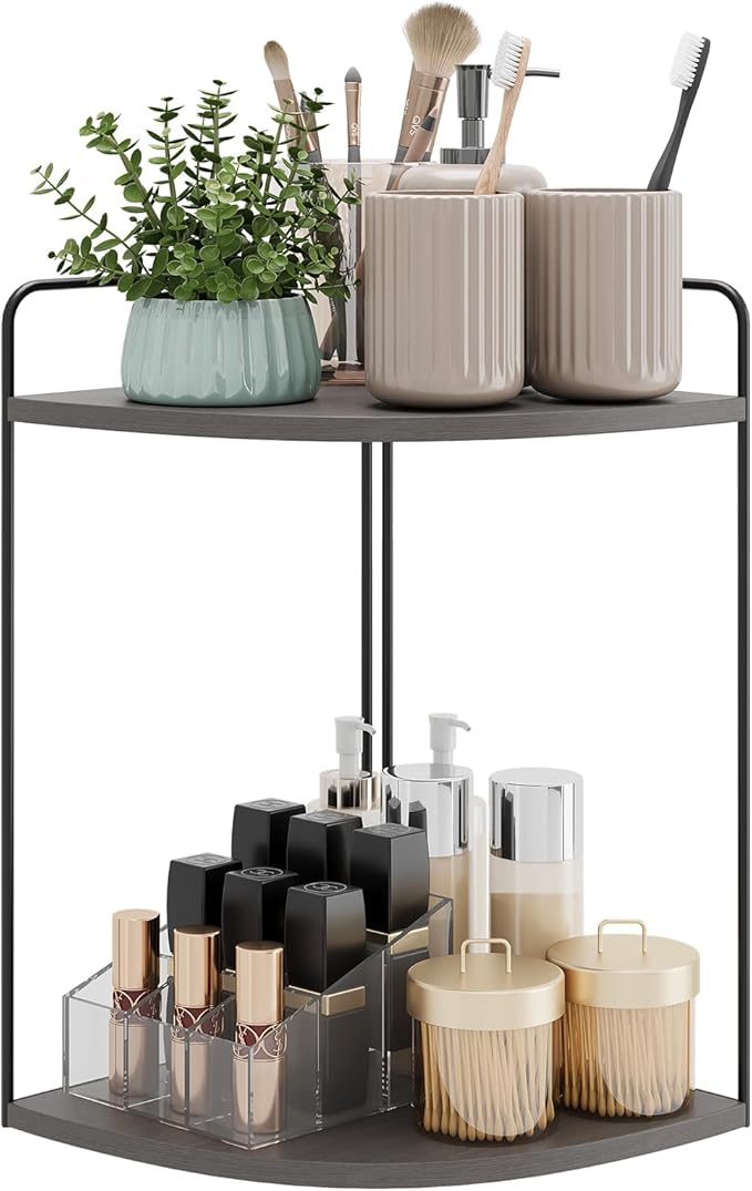 Forest Angle Bathroom Counter Organizer,Countertop Organizer,Vanity Organizers,Bathroom Storage,Bathroom Sink Caddy,Counter Shelf,Corner Counter,Corner Shelves(Black-Grey)