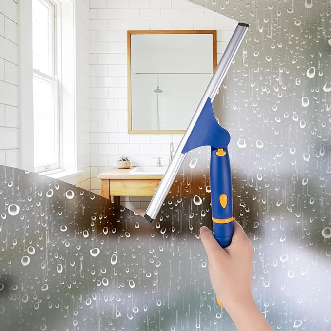 ITTAR 12 inch Rotatable Shower Squeegee for Glass Doors, Multi-Purpose Window Squeegee with Hook & Refill Rubber Blade