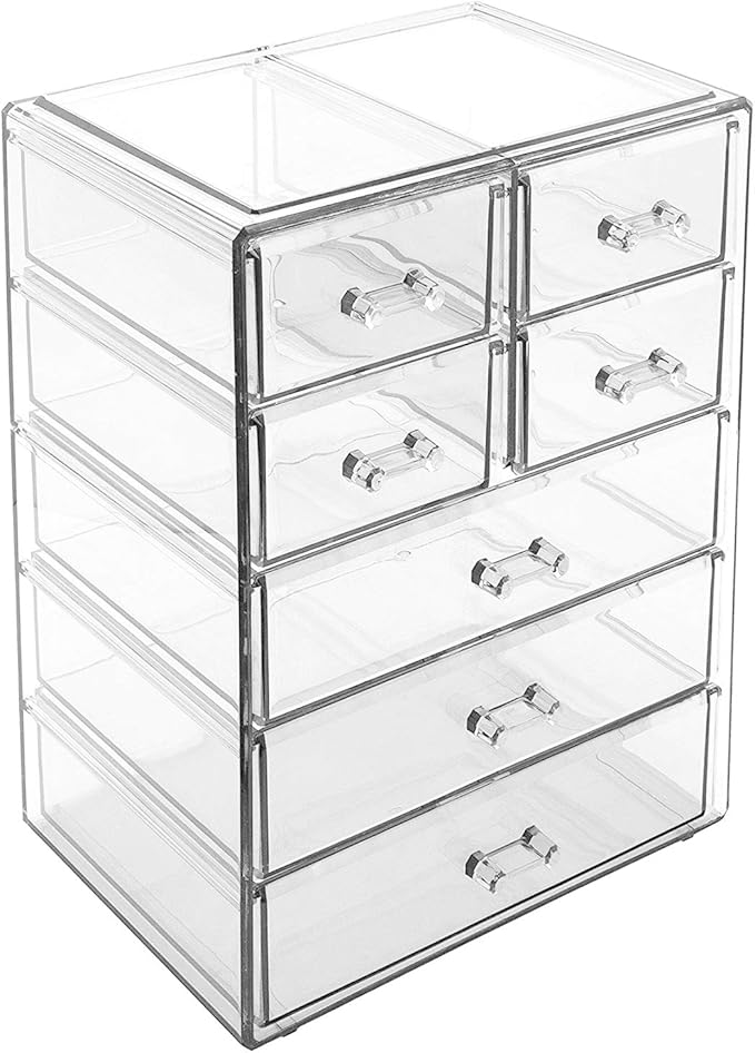 Sorbus Acrylic Makeup Organizer Set, 7-Drawer Vanity & Countertop Cosmetic Storage with Small & Wide Drawers, Clear Makeup Storage for Brushes