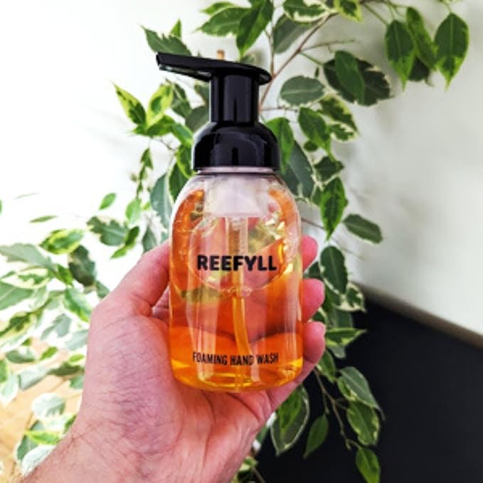 Foaming Soap Dispenser Starter Pack with Refillable Bottle 250ml and Hand Soap Tablet x1 for Bathroom Kitchen Countertop Refillable Foam Soap with Juicy Orange Scent