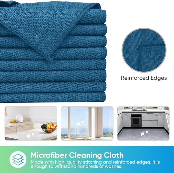 HOMEXCEL Navy Blue Microfiber Cleaning Cloth, 24 Pack Cleaning Towels for Kitchen, Lint Free, Scratch-Free, Highly Absorbent, and Reusable Cleaning Rags for House, Window, Cars, 11.5 X11.5 inch