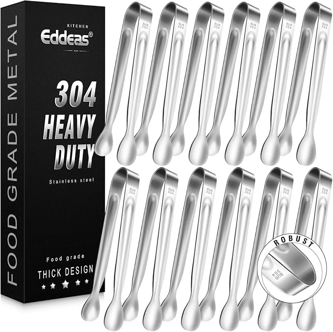 12 PCS Mini Serving Tongs, 6 Inch Small Sugar Tongs, Stainless steel Small Kitchen Tiny Food Tongs for Serving Food, Coffee Bar, Tea Party, Desserts Party and Ice Bucket