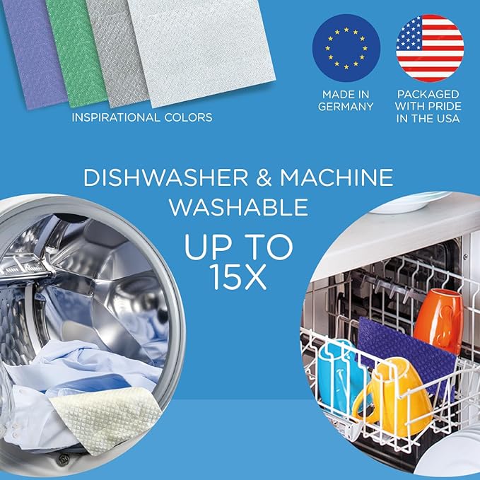 LOLA Swedish Dishcloths for Kitchen 20 Sheets, Biodegradable & Compostable Reusable Paper Towel Cleaning Cloths No Odor Washing Dishes Ultra Absorbent Cellulose Sponge Towel Made in Germany