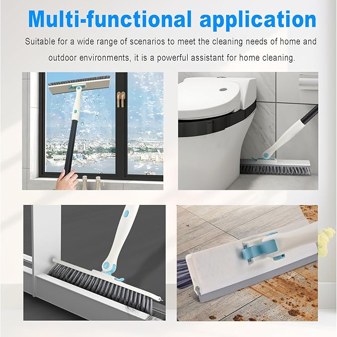 Grout Brush with Long Handle V Shape Floor Scrub Brush Stiff Bristle Grout Scrubber for Cleaning Bathroom Garage Kitchen Wall Tub Tile (1, Grey)