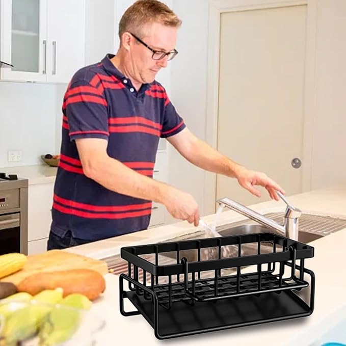 Sink Sponge Holder, Rustproof 304 Stainless Steel Kitchen Caddy Sink Organizer with High Brush Holder,Kitchen Sink Organizer for Sponge,Dish Brush,Soap Dispenser