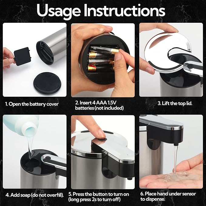 2 Pack Automatic Soap Dispenser Touchless, 13.5oz/400ml Stainless Steel Electric Sensor Pump with 3 Adjustable Volume, Clog-Free, Water-Resistant for Kitchen, Bathroom, Hotel, and School