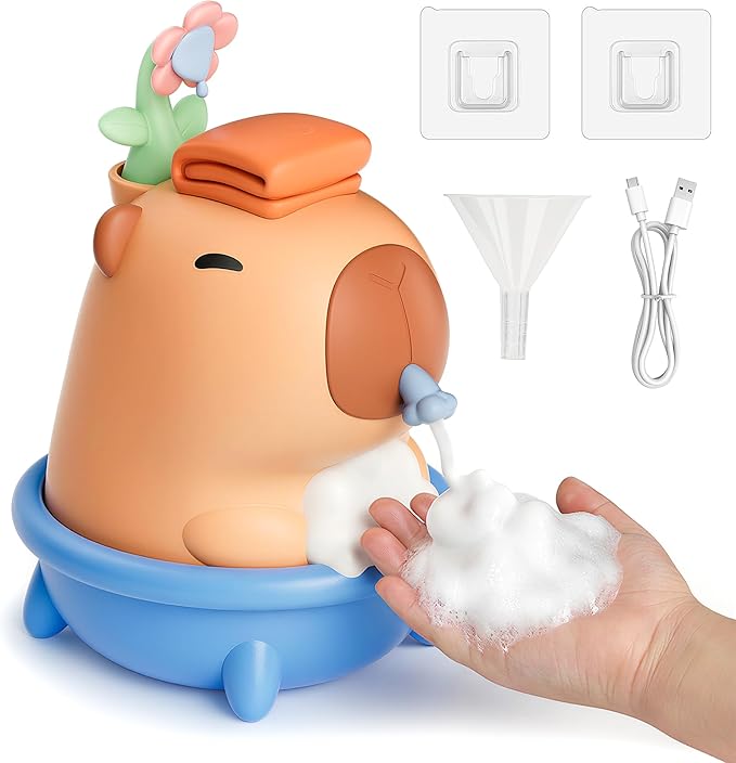 UNEEDE Capybara Hand Soap Dispenser, Automatic Touchless Foaming with Advanced Sensor, IP7 Waterproof, Portable & Wall Mount Rechargeable, 9.5oz/280ml, Cute Soft Silicone for Bathroom, Decor Gifts