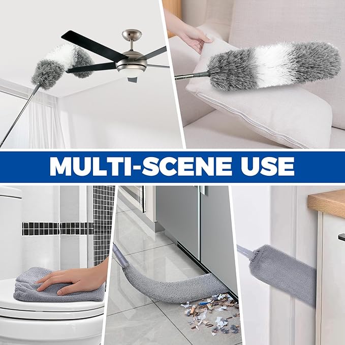 4 x Dusters - 2-in-1 Microfiber & Retractable Gap Cleaner (30-100" Pole)