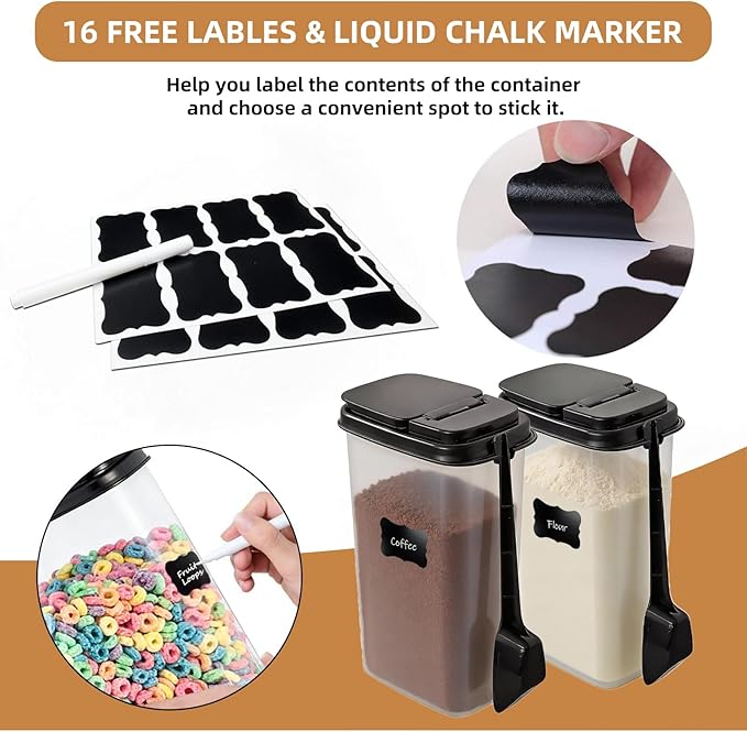 3-Pack 1500ml (51 oz) Airtight Food Storage Containers with Scoop, Soft-White Translucent Design Canisters for Coffee, Tea, Sugar, Flour & Cereal | Includes Marker & Labels