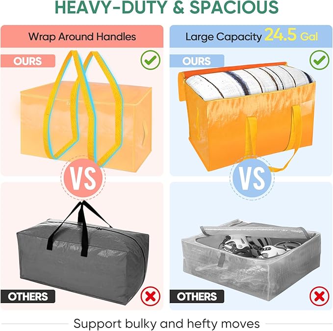 6-Pack Oversized Moving Bags with Reinforced Handles, Light Yellow, 6-Pack