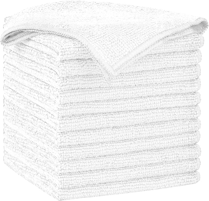 AIDEA Microfiber Cleaning Cloth-12PK, Soft Microfiber Towels for Cars, Absorbent Cleaning Rags, Lint-Free Streak-Free Wash Cloths for House, Kitchen, Window(12in.x12in), White