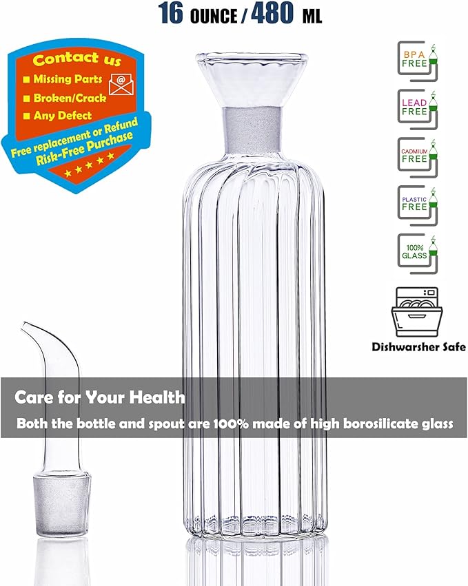 HAIZEEN 16 oz/480ml Non-Drip Olive Oil Dispenser Bottle 100% Glass Oil Carafe Decanter for Kitchen Oil & Vinegar Cruet for Cooking & BBQ