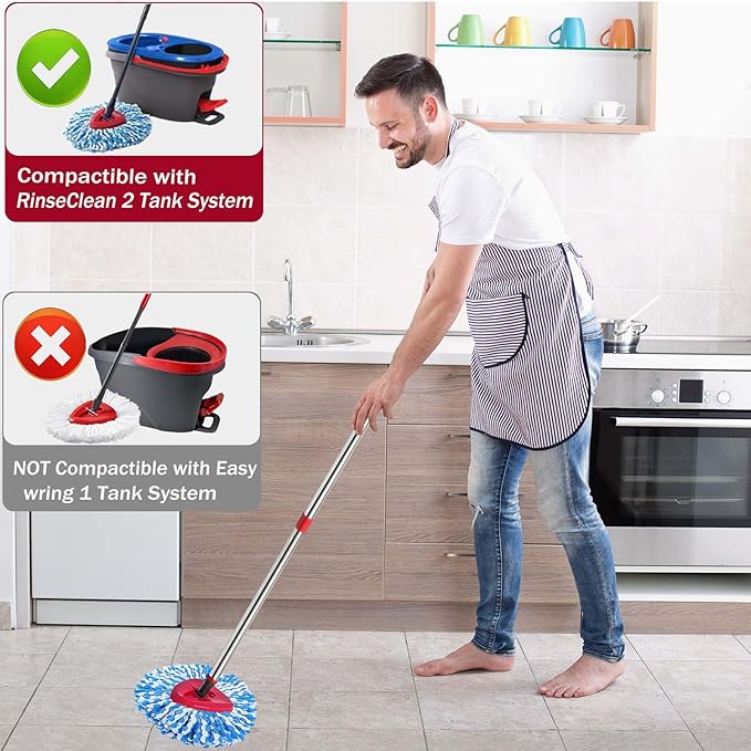 Spin Mop Replace Heads for O Cedar Rinse Clean 2 Tank System, Spin Mop Replacement Head 2 Microfiber Mop Refills, 1 Triangle Head Cover and 30-58in Handle