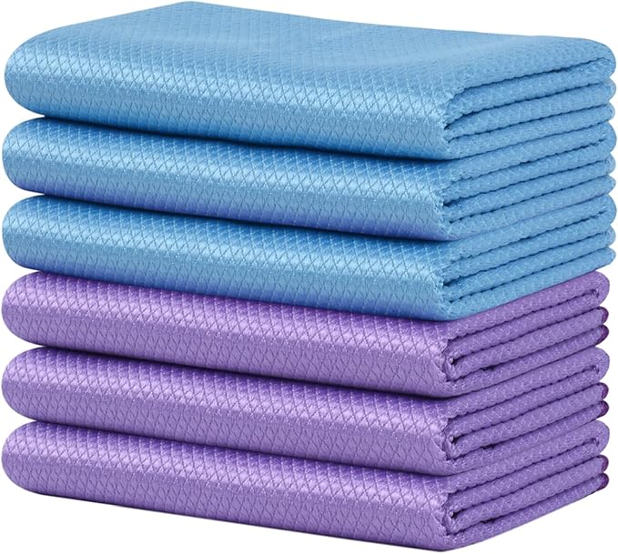 SINLAND Microfiber Glass Cleaning Cloth, 6PK, Lint Free Cleaning Cloths for Window, Car Windows, Mirrors, and Stainless Steel, Glass and Window Cleaner 16x16 Inch