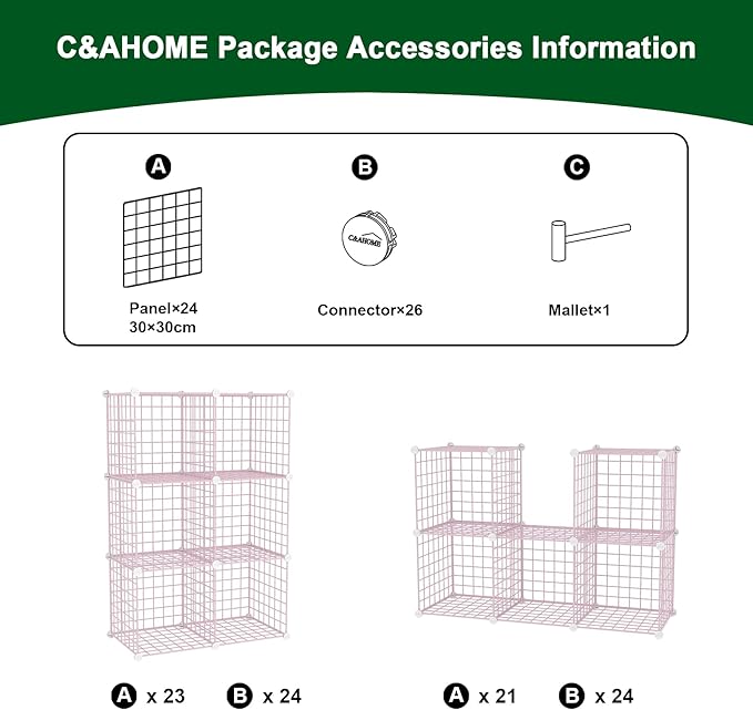 Wire Cube Storage, 6, Cube Organizer Metal C Grids, Pink UWCS3006P