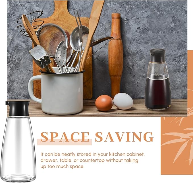 1 Pcs 9.6 oz Cruet Dispenser for Olive Oil Vinegar Soy Sauce Dispenser Bottle Glass Soy Sauce Container Oil Bottle for Kitchen Cooking Barbecue(Black)