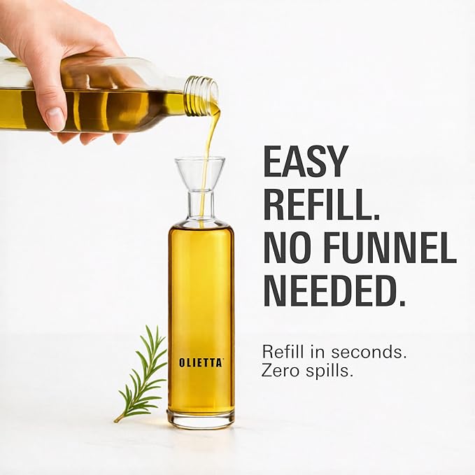 Olietta Oil Dispenser Borosilicate Glass Olive Oil Bottle Multipack Bundle - 3 Bottles - 17 oz, 8.5 oz and 4.2 oz - Non Drip Dispenser - Leak Proof Pourer Vinegar Drizzler