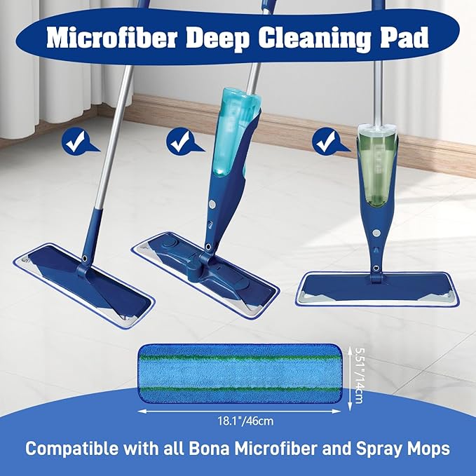 12 Pack 18 Inch Deep Cleaning Replacement Pads Compatible with Bona Family of Mops, Premium Microfiber Floor Mop for Hardwood Floors and Multi-Surface Floor Cleaner