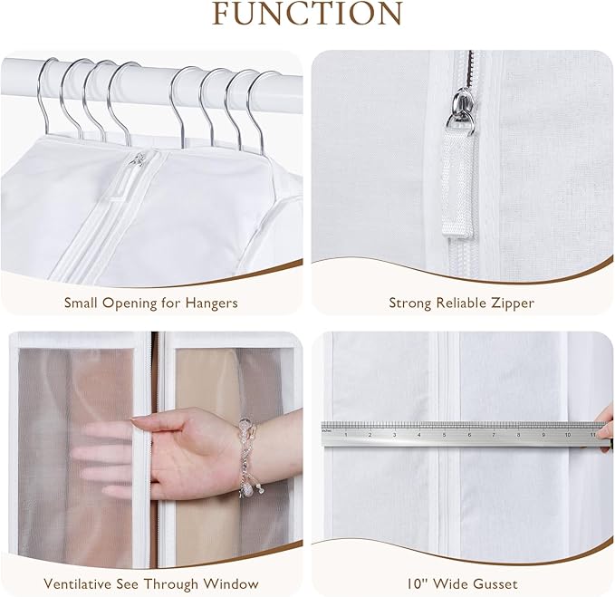 Premium Cotton Garment Bags for Hanging Clothes, 4 Pack