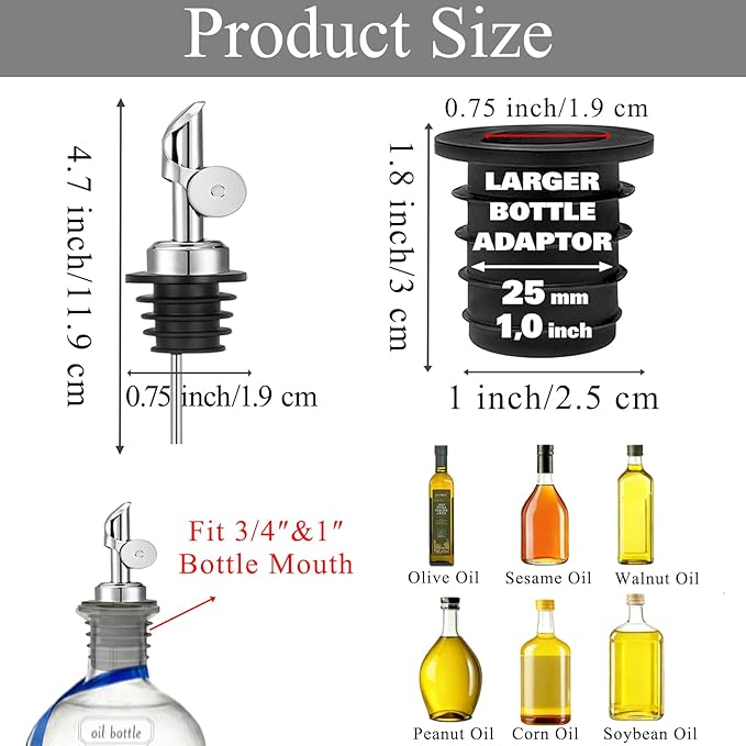 Olive Oil Pour Spout with Adapters, Oils Pourer for Olive Oil Dispenser Bottle, Easily Turn Your Bottles into Dispensers for Liquor,Oils,Bottle Pourers (Rose gold, 6 Pack Pour +Adapters)