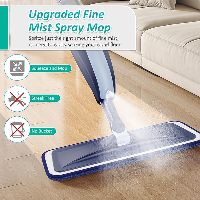 Spray Mops for Floor Cleaning, TRAV-ROUND Microfiber Wood Floor Mop with 3 Reusable Washable Pads Fit for Swiffer Powermop for Dry Dust Wet Cleaning on Hardwood Laminate Wood Ceramic Vinyl Tile
