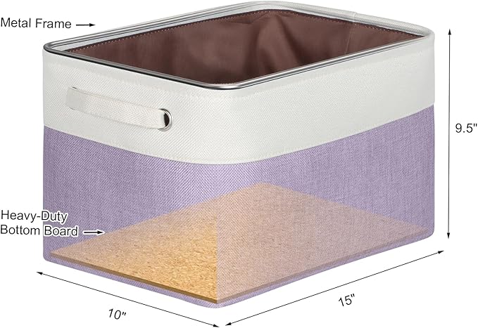 Kntiwiwo Foldable Storage Bin Collapsible Fabric Storage Basket Cube with Durable Handles Closet Organizer Bins for Organizing Shelves Drawers, Set of 3, 15" x 10" x 9.5", Purple