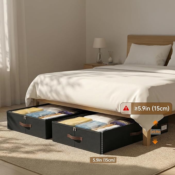 OIAHOMY 2 Pack Under Bed Storage with 4 Compression Bags, Underbed Organizers for Bedroom & Closet, Fits Beds Higher than 5.9"