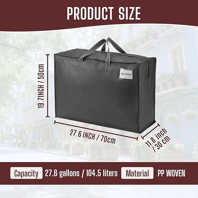 VENO 4 Pack Heavy Duty Moving Bags, Storage Bags, Packing Supplies, Top Zipper, Storage Totes for Camping, Clothes, Bedding, Comforters, Pillows (27 Gallon Dark Gray, 4 Pack)