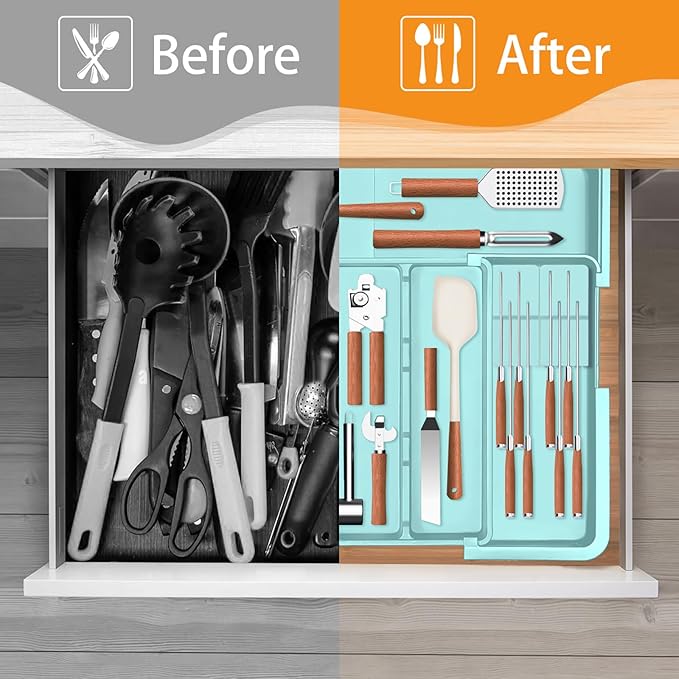 Utensil Drawer Organizer for Kitchen, Turquoise