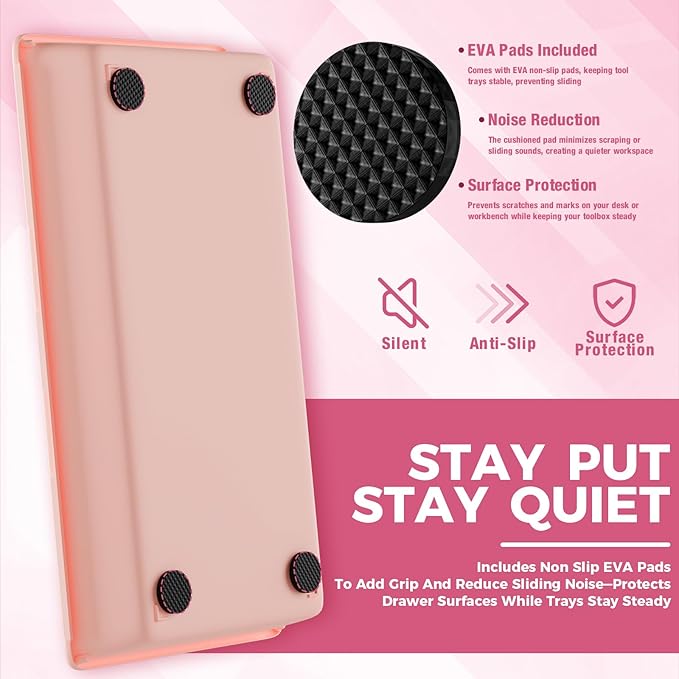Pink Drawer Organizer Trays with Non-Slip Pads, 6 PCS Extra-Large