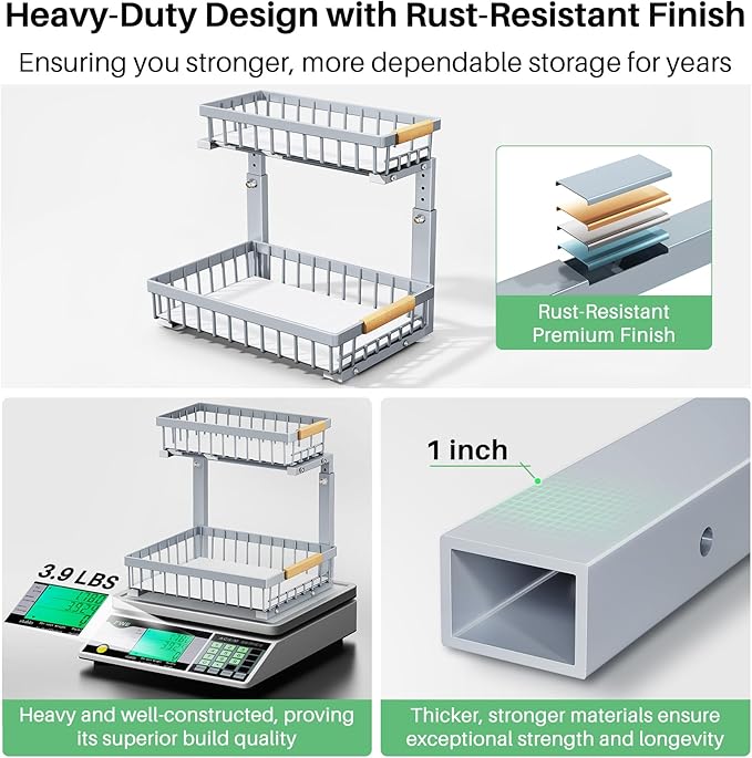 Kitstorack Under Sink Organizer, 2 Tier Under the Sink Storage, Slide out Pull out Cabinet Organizer Shelf
