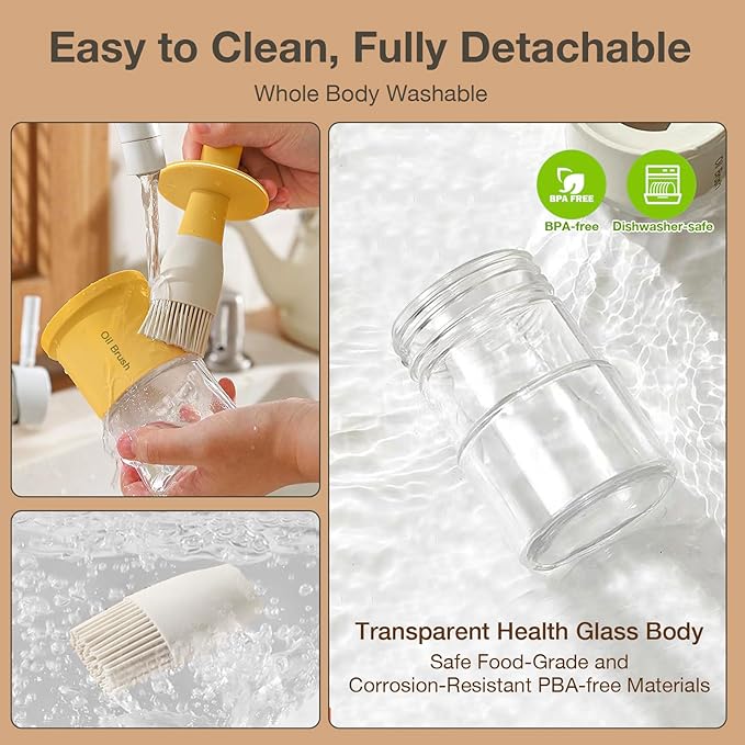 YARRAMATE 300ml /10oz Oil Dispenser with Brush - Glass Oil Bottle for Kitchen with Silicone Heat Resistant Basting Brush - Cooking Brush for Vinegar Sauce BBQ Grill Frying -Orange